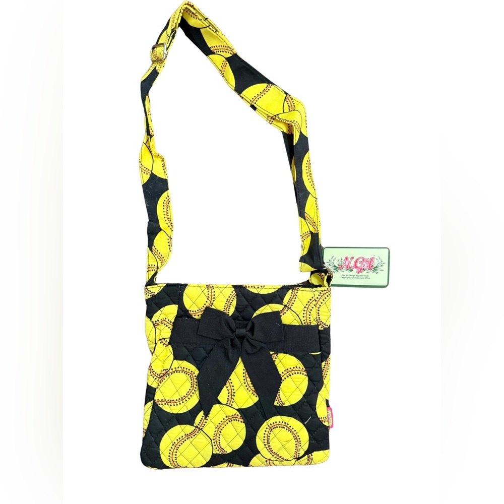 New Stylish Yellow and Black Quilted Softball Shoulder Bag Crossbody Monogram